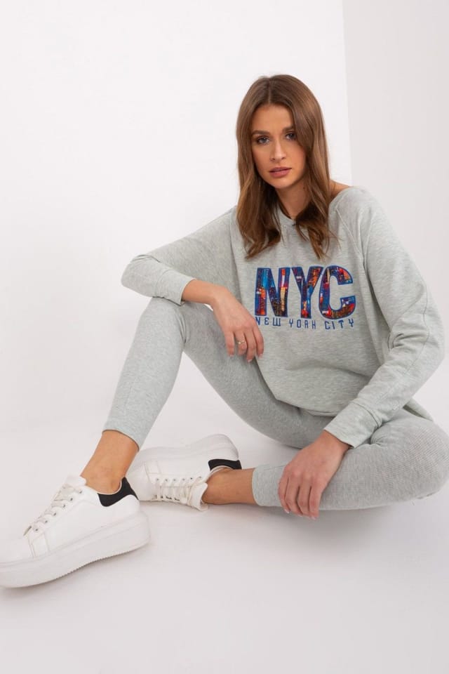 Love Lace Love Lace Women's Cotton Blend Sweatshirt & Waist Leggings Set in Light Grey - 2