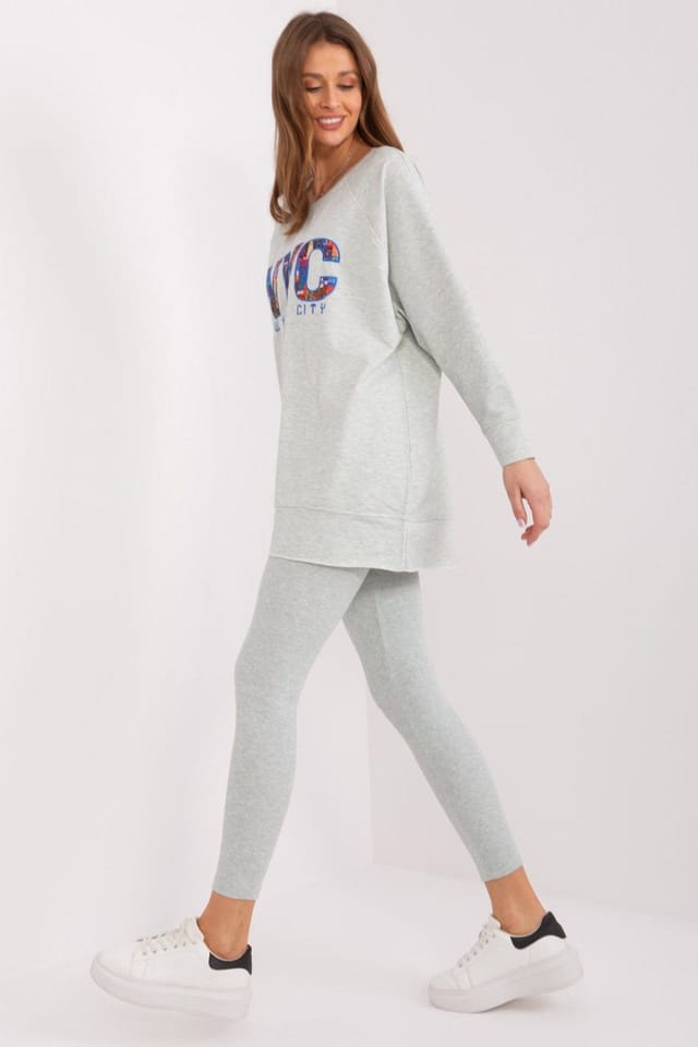 Love Lace Love Lace Women's Cotton Blend Sweatshirt & Waist Leggings Set in Light Grey - 3