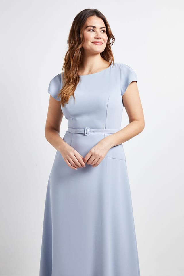 Wallis Wallis Women's Crepe Belted Cap Sleeve Midi Dress in Blue - 2