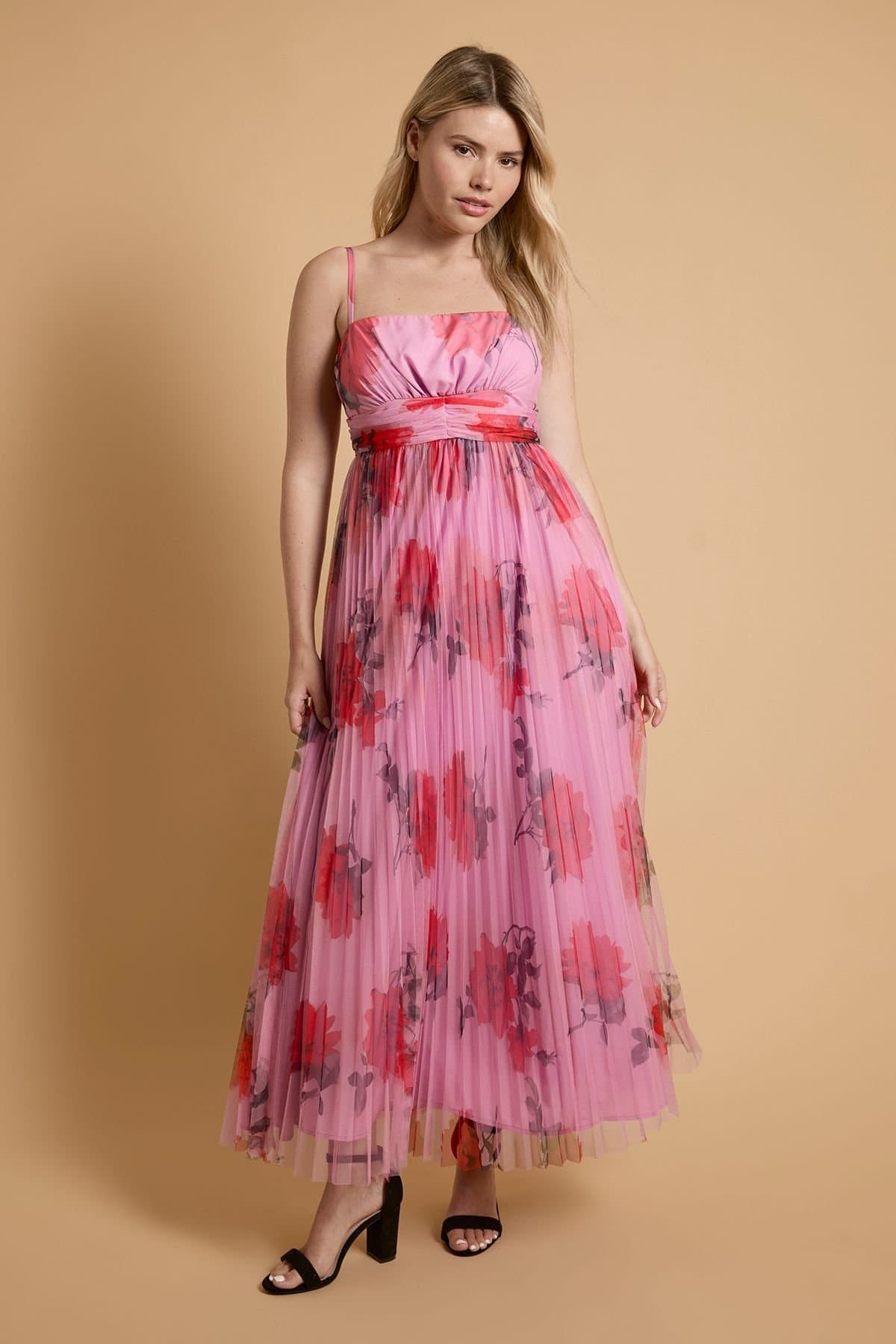 Oasis Oasis Women's Pleated Mesh Maxi Dress in Lilac