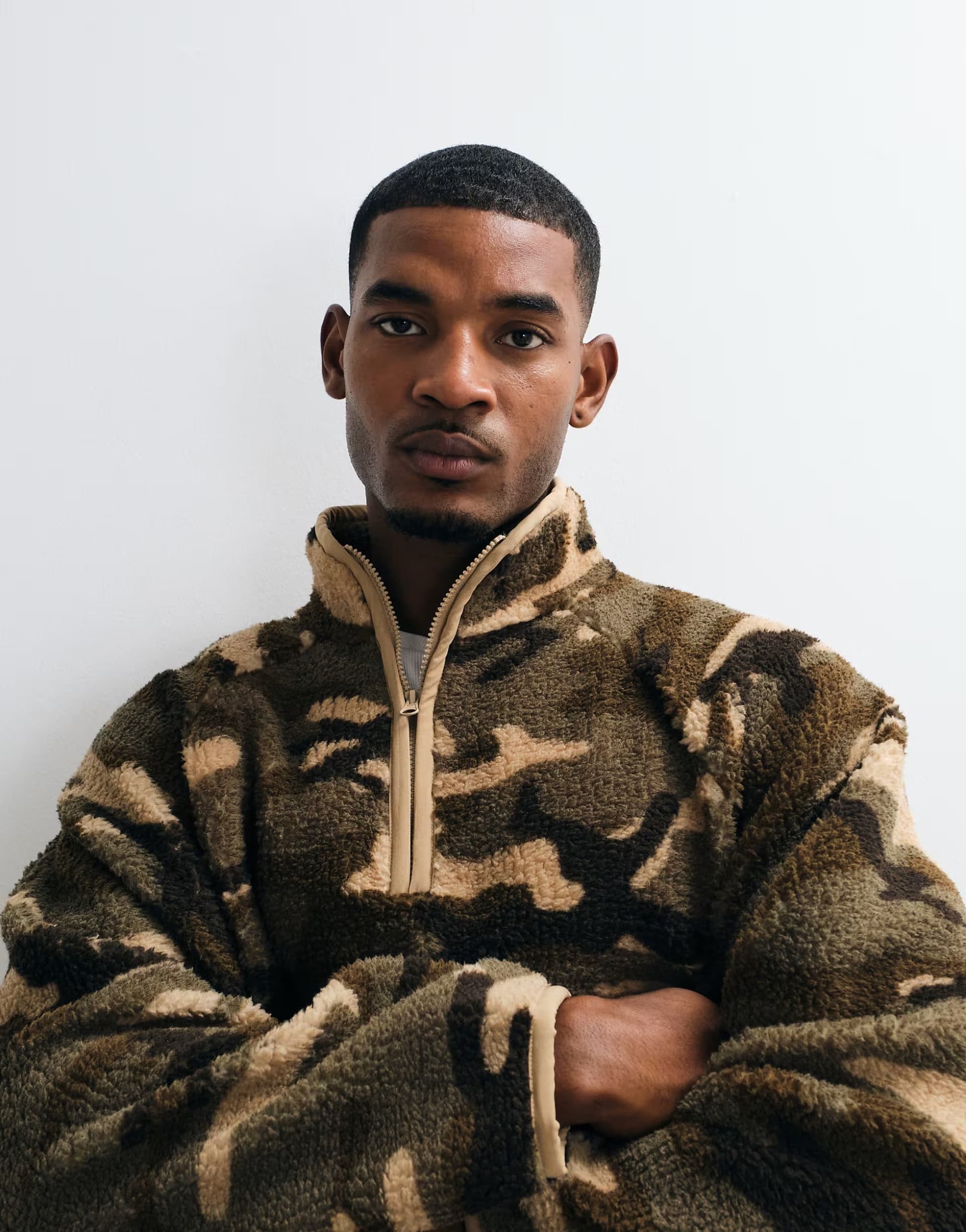 ASOS COLLUSION borg fleece track top in camo print