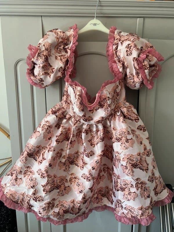 ASOS ASOS luxe floral jacquard off shoulder puff sleeve organza prom wedding dress