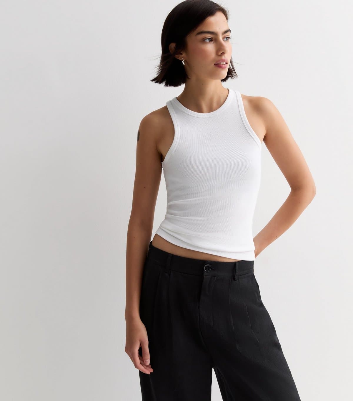 New Look New Look White Ribbed Racer Vest