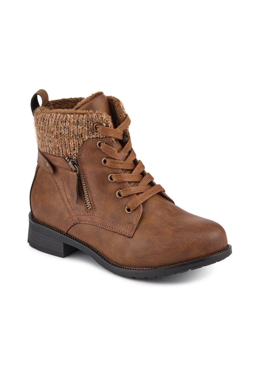 Easyfit Easyfit Women's Extra-Wide Knitted-Cuff Ankle Boots in Tan