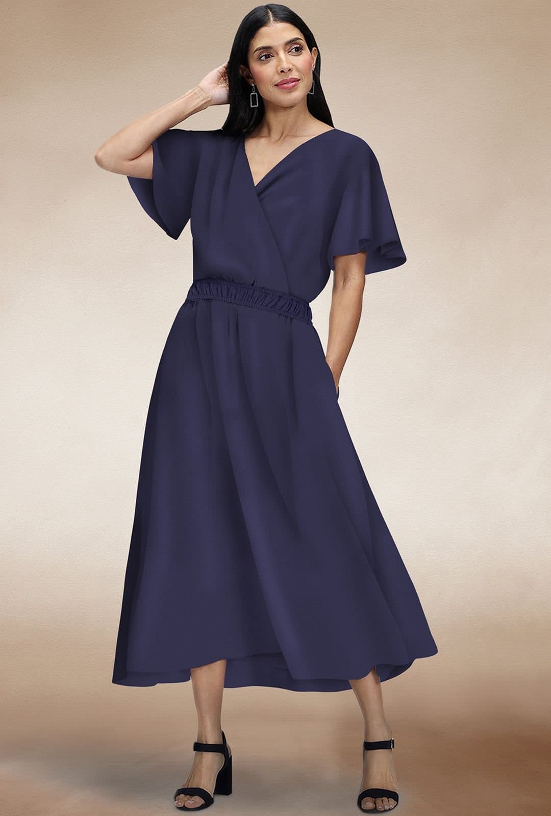 Hot Squash Hot Squash Women's Chiffon Midi Dress in Navy