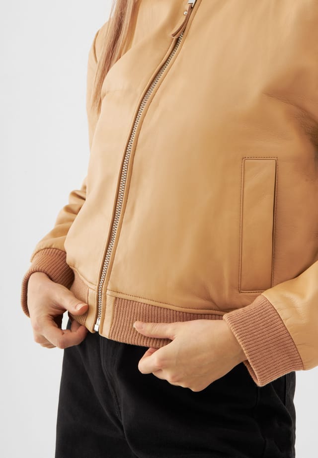 Bolongaro Trevor Bolongaro Trevor Women's Real Leather Minimal Bomber Jacket in Light Tan - 2