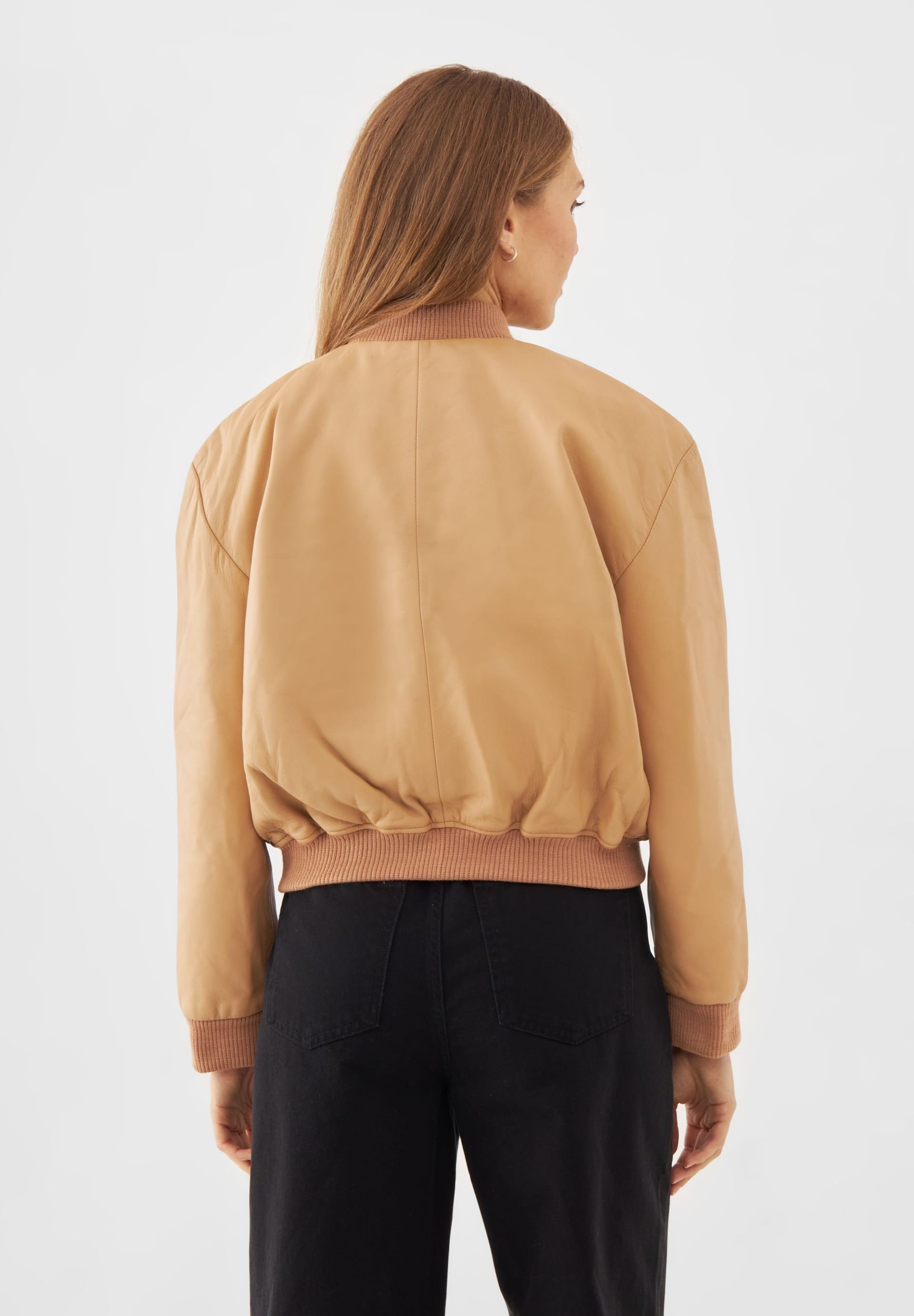 Bolongaro Trevor Bolongaro Trevor Women's Real Leather Minimal Bomber Jacket in Light Tan - 4