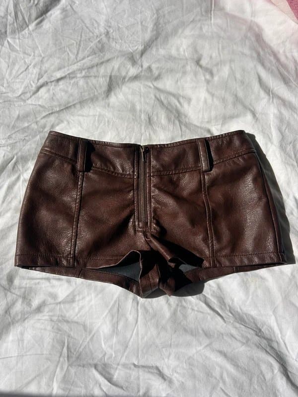 ASOS Low rise brown faux leather shorts