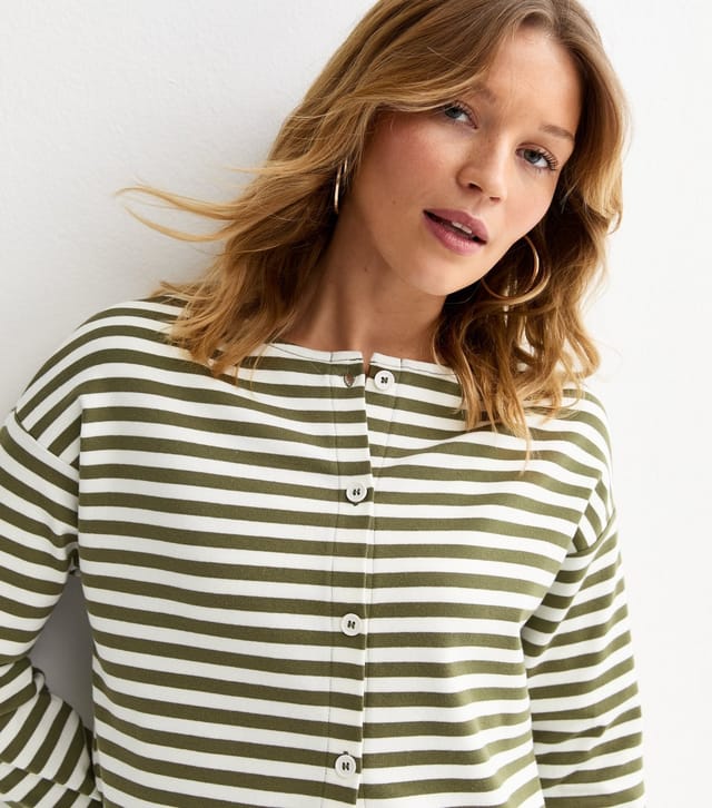 New Look Women's Green Relaxed Striped Button Through Cardigan New Look - 3