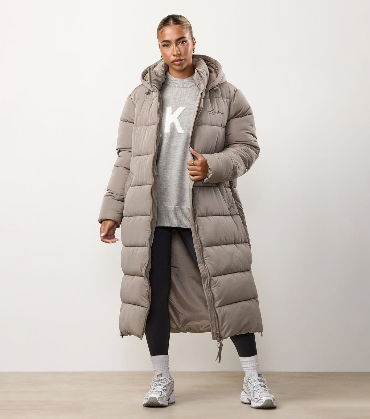 Gym King Light Brown Longline Puffer Jacket