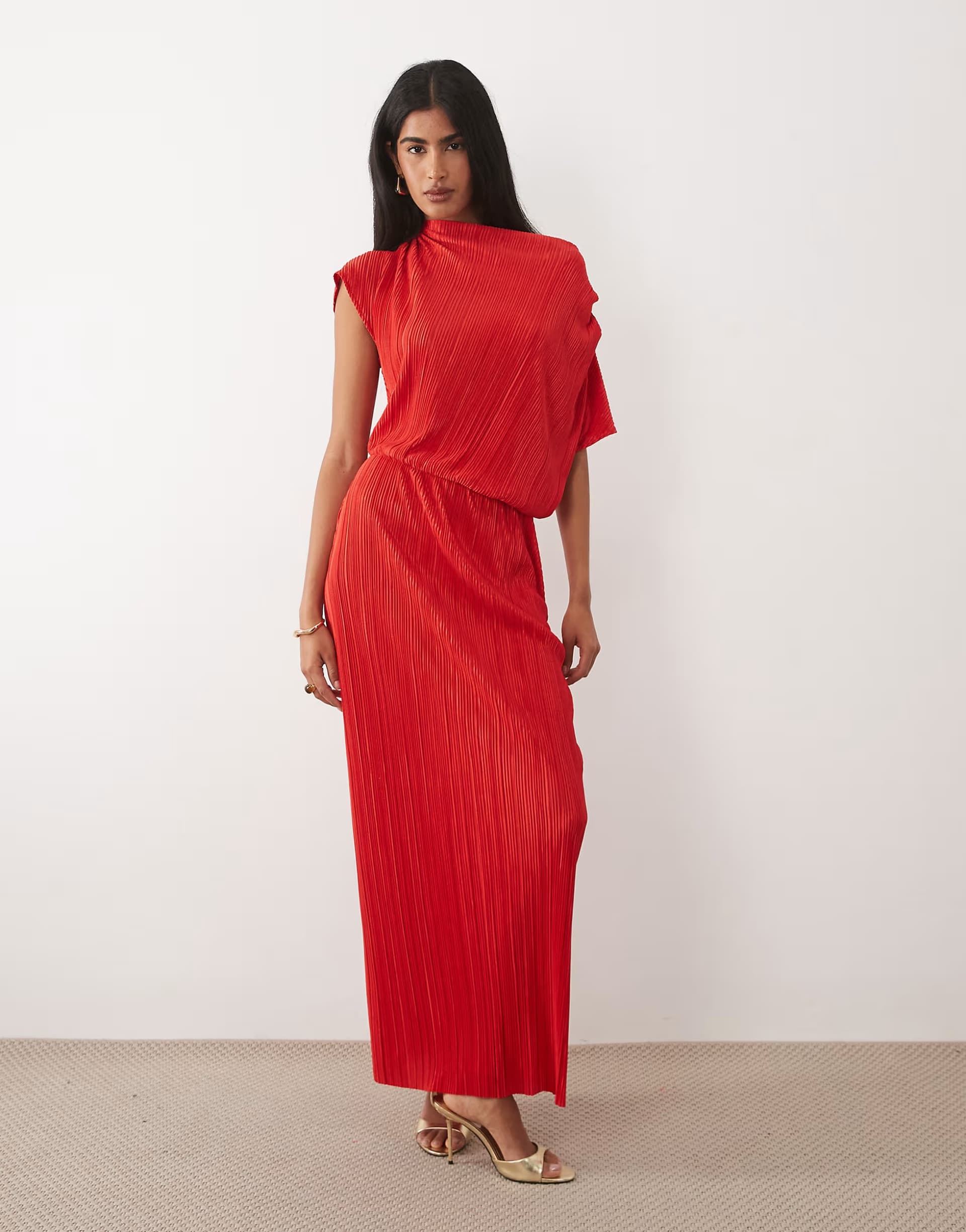 ASOS ASOS DESIGN plisse draped waist midi dress in red
