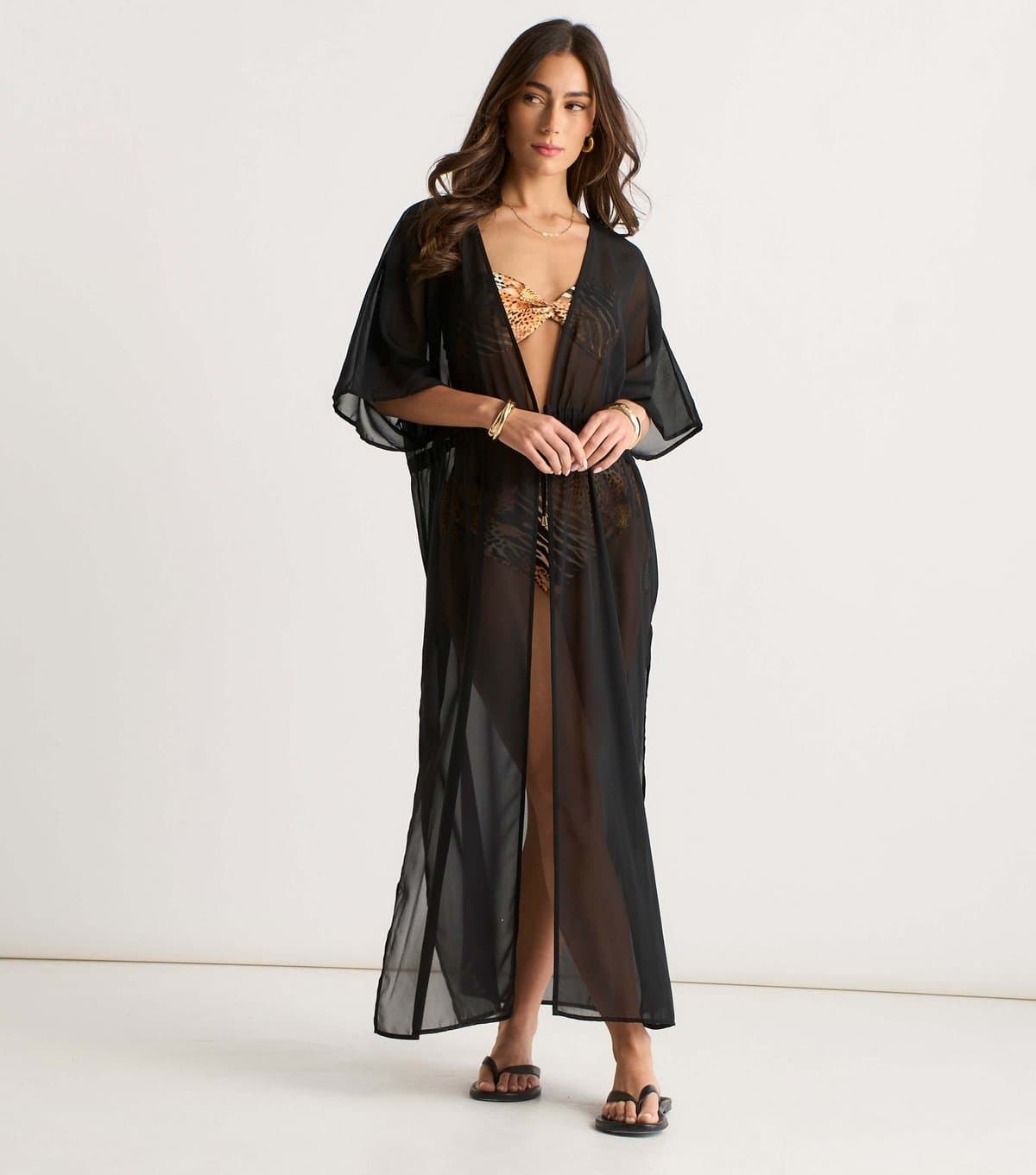 Gini London Women's Black Flowy Open Front Kimono Gini London New Look