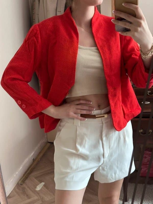 Zara 114 Zara orange red crop summer linen blazer michael jackson style size L
