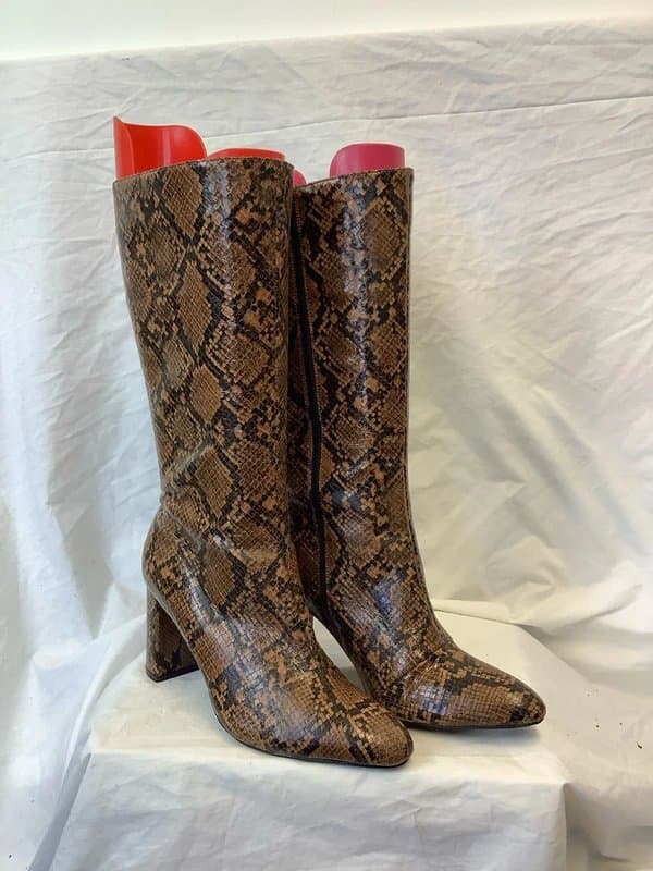 Miss Selfridge Ladies Miss Selfridge Snake Print Leather Knee High Boots Size 7