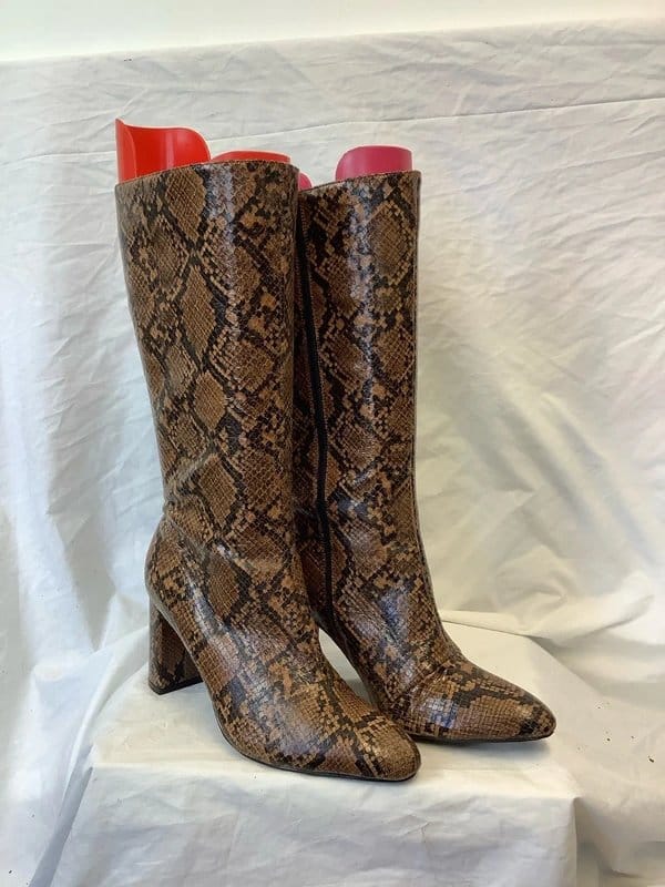 Miss Selfridge Ladies Miss Selfridge Snake Print Leather Knee High Boots Size 7 - 1