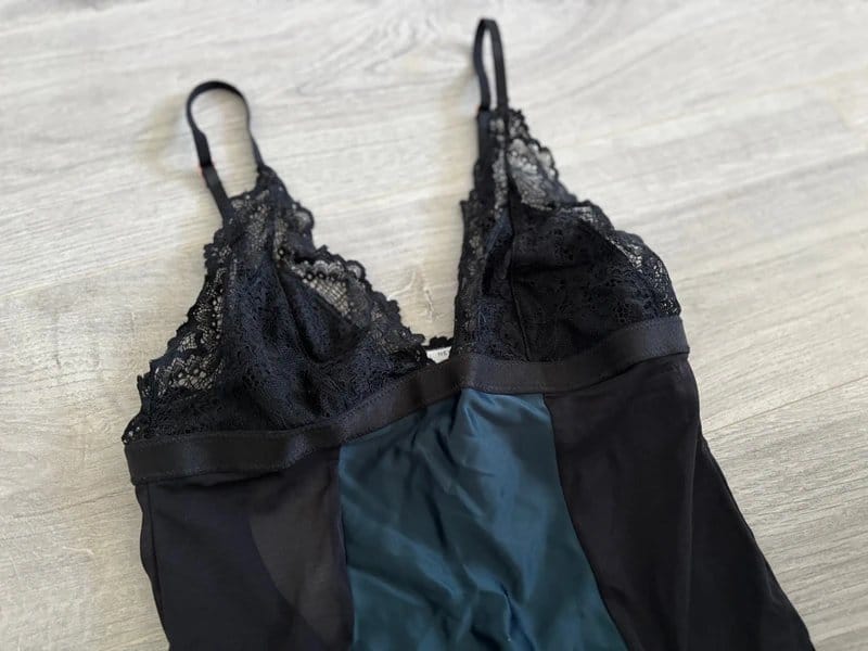 New Look Black Lace Bodysuit with Green Cut-Outs