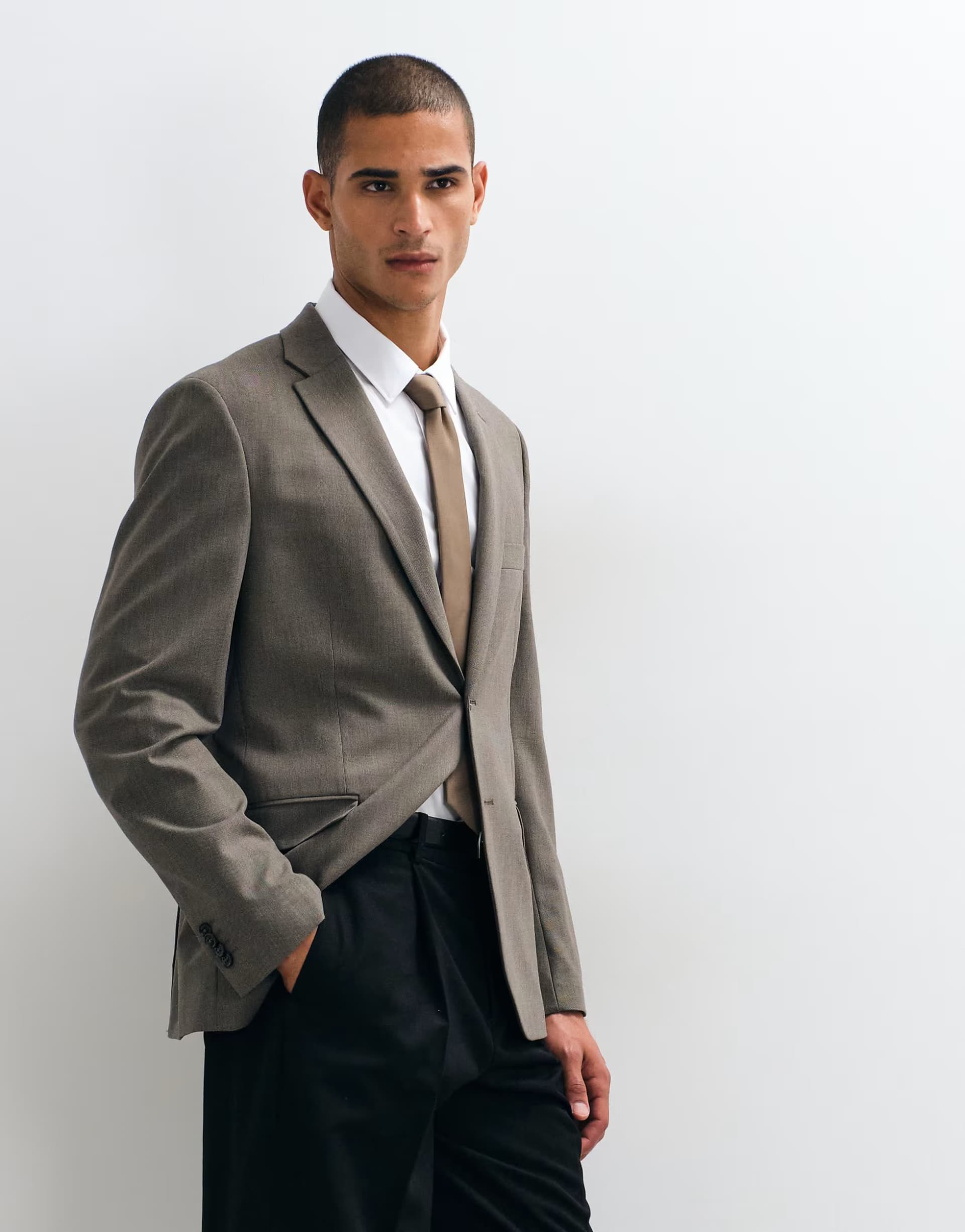 ASOS Mango London slim fit suit blazer co-ord in light brown