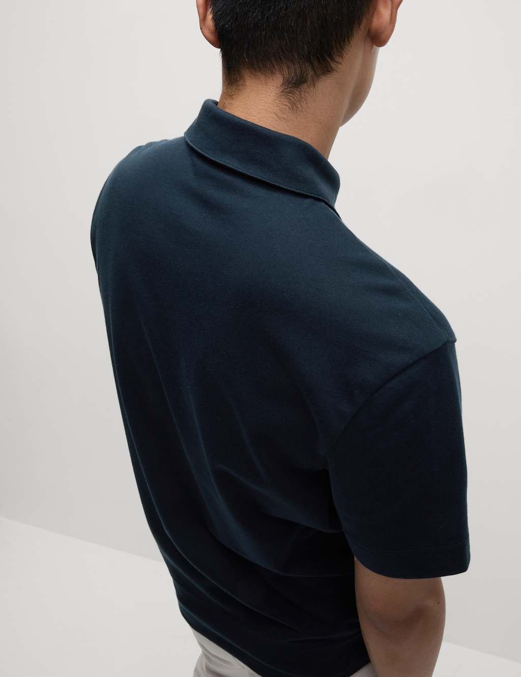 Marks & Spencer M&S Oversized Fit Cotton Rich Textured Polo Shirt Dark Navy - 3