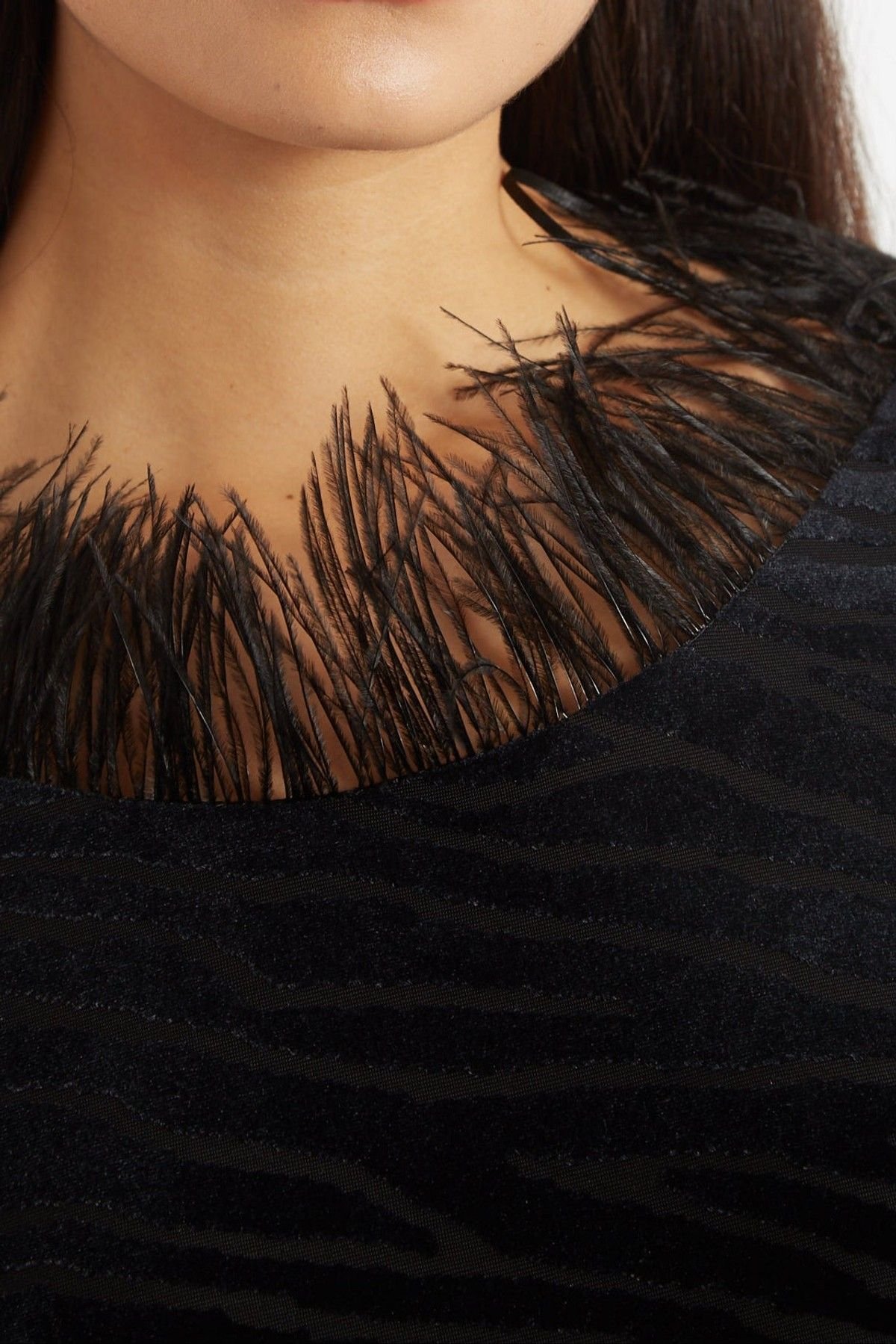 Louche Louche Women's Krystel Zebra Devore Feather Trim Midi Dress Black - 4