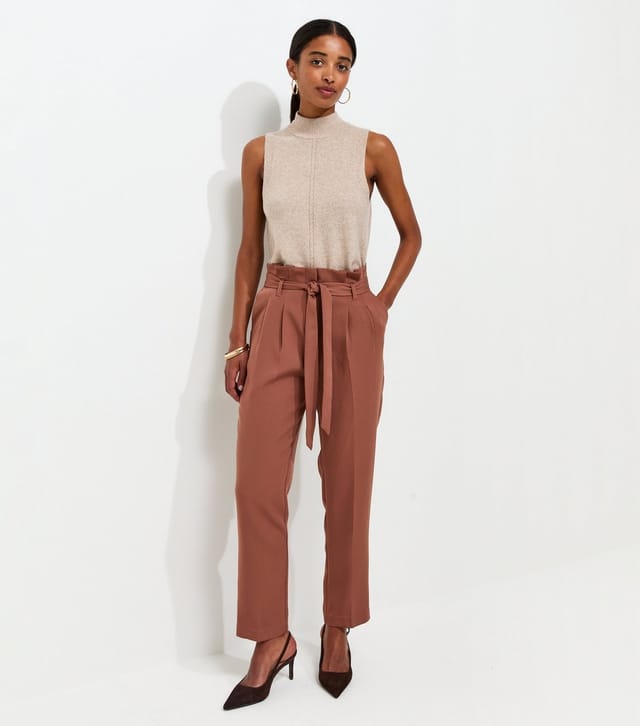 New Look Women's Dark Brown Paperbag Waist Tie Front Trousers New Look - 3