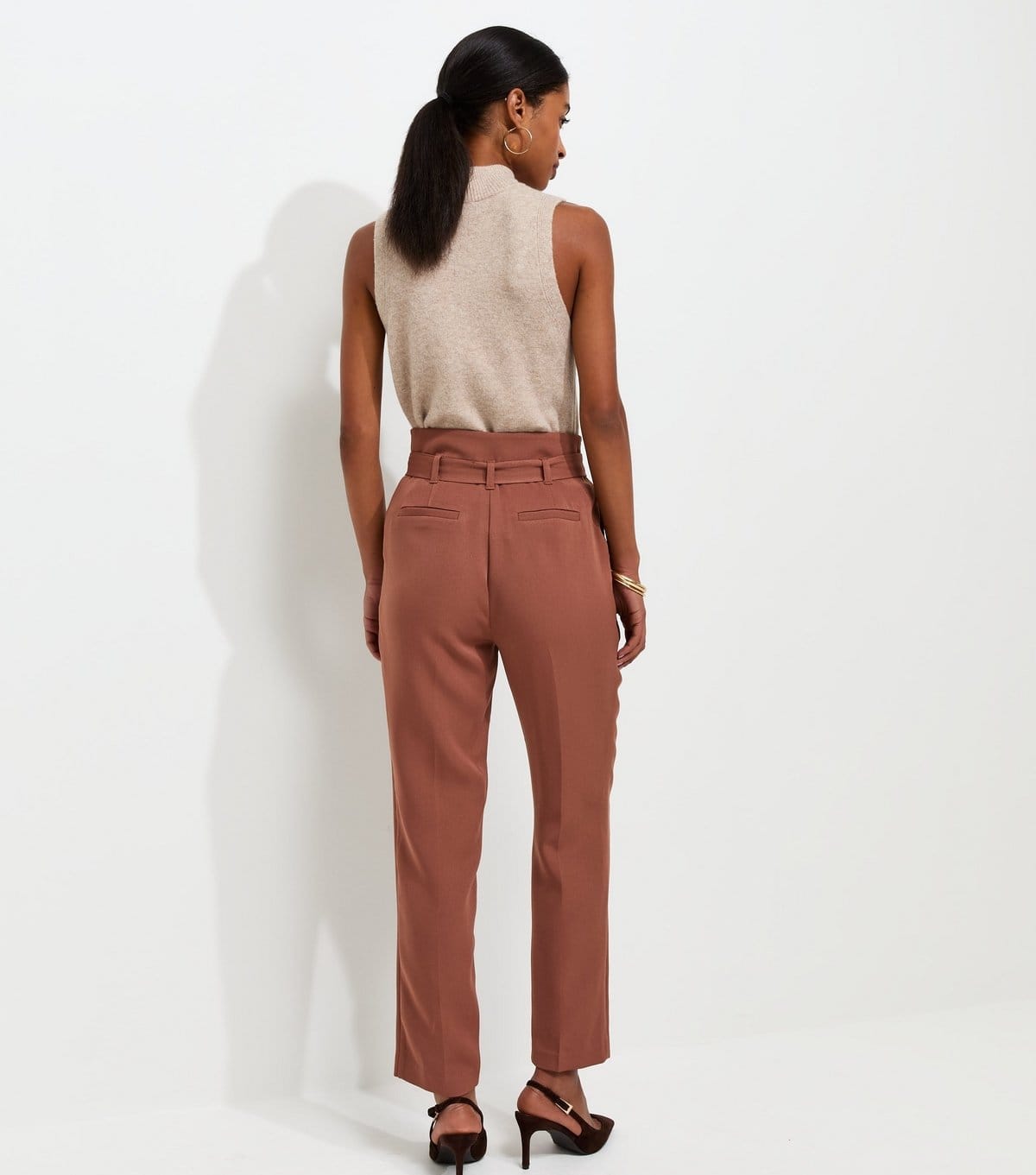 New Look Women's Dark Brown Paperbag Waist Tie Front Trousers New Look - 4