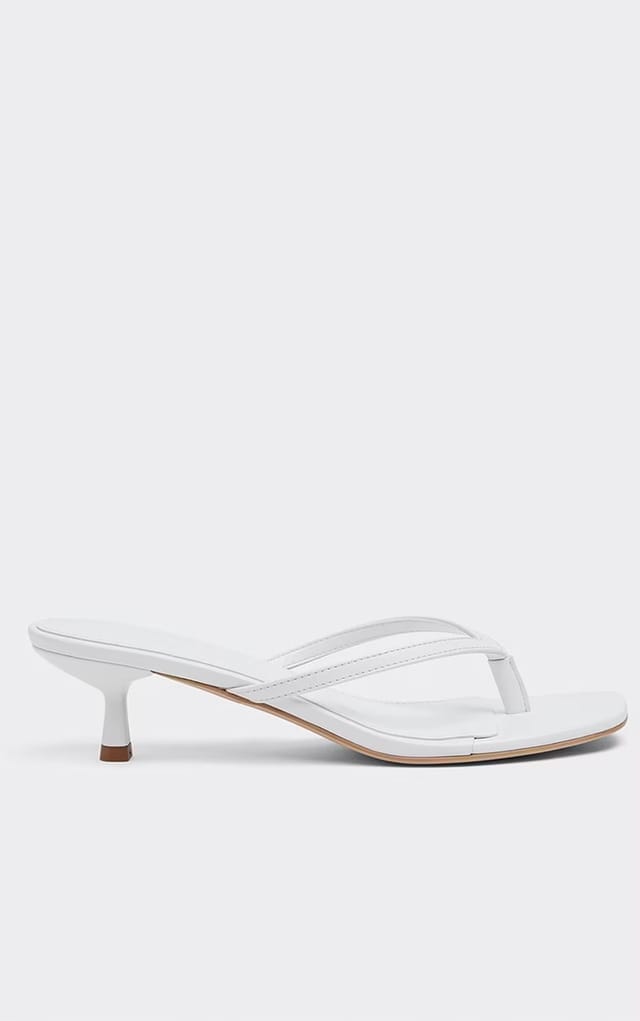 EGO Lou Thong Strap Kitten Heeled Mule In White Faux Leather, Women's Size UK 3 - 2