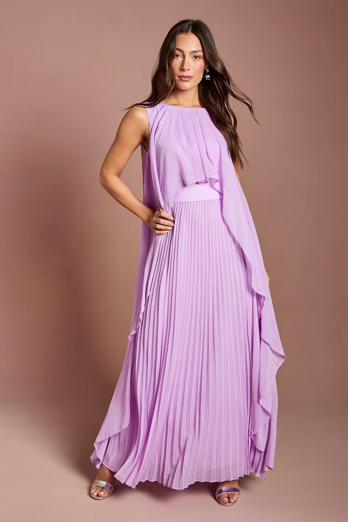 Coast Coast Women's Cape Sleeve Pleated Midi Dress in Purple