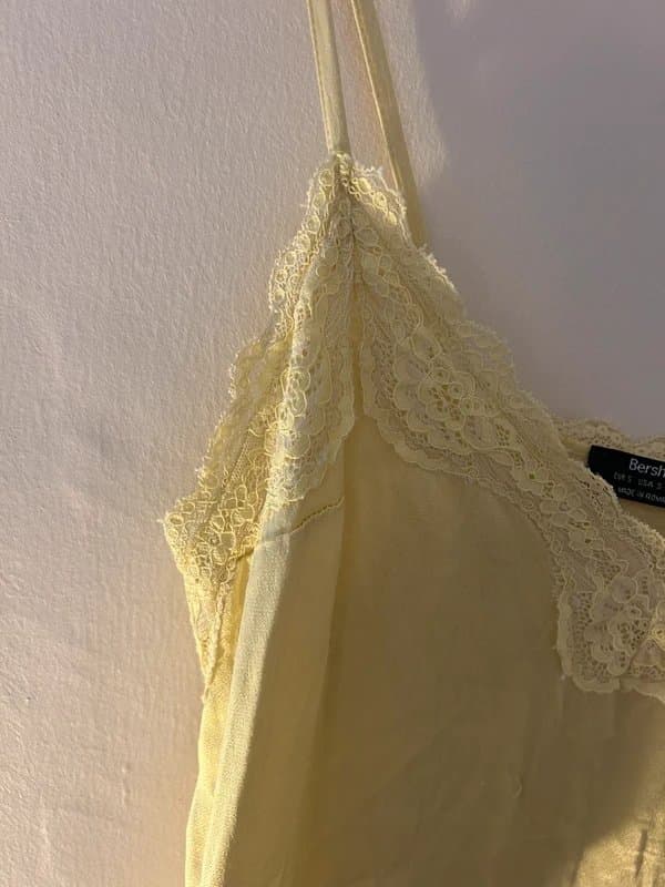 Bershka Bershka pastel yellow lace silk cami top