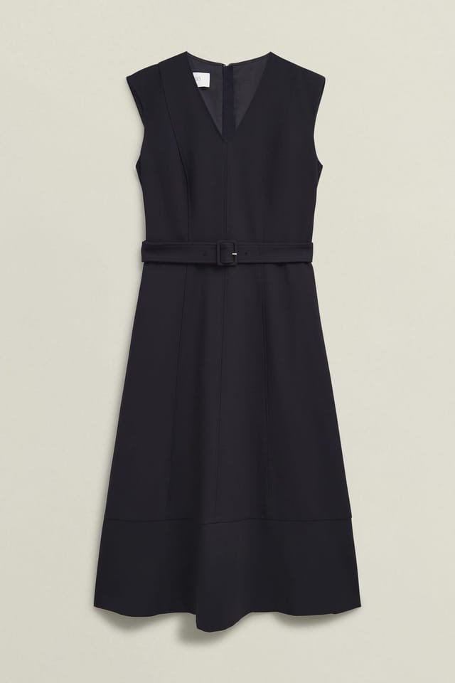 Hobbs London Hobbs London Women's Carolyn V-Neck Belted Waist Midi Dress in Dark Navy - 2