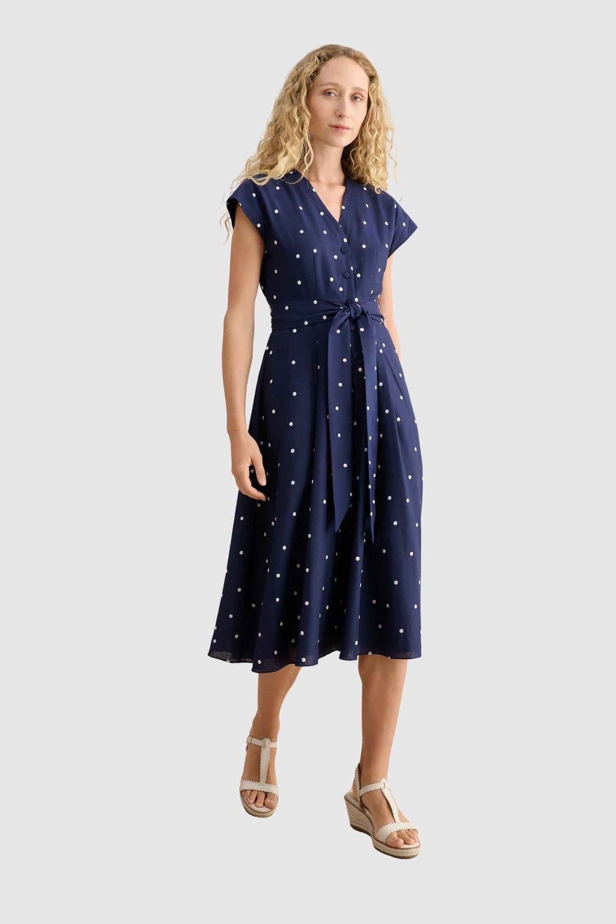 Hobbs London Navy Polka Dot Midi Dress
