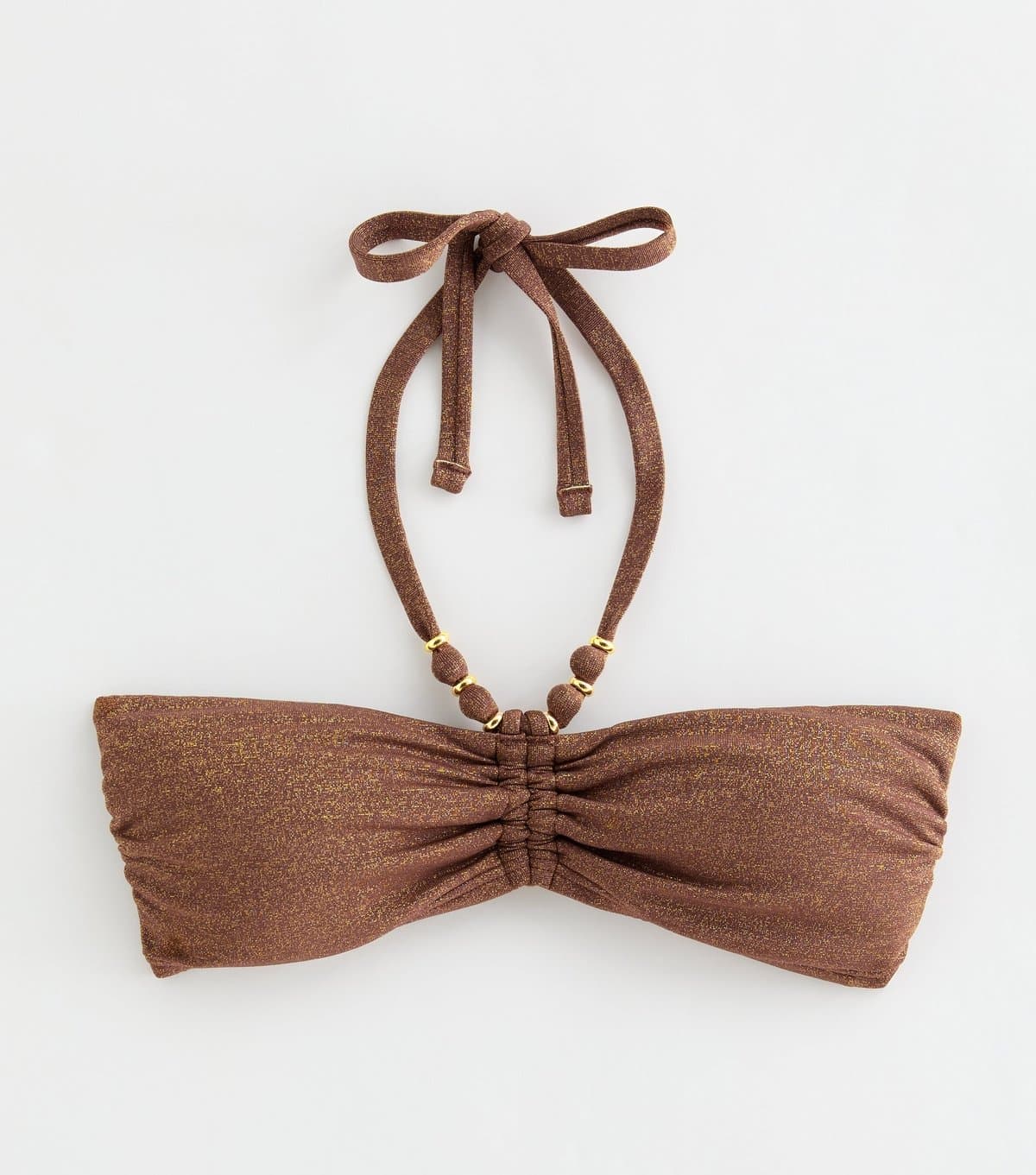New Look Women's Brown Glitter Beaded Halter Strap Bandeau Bikini Top New Look