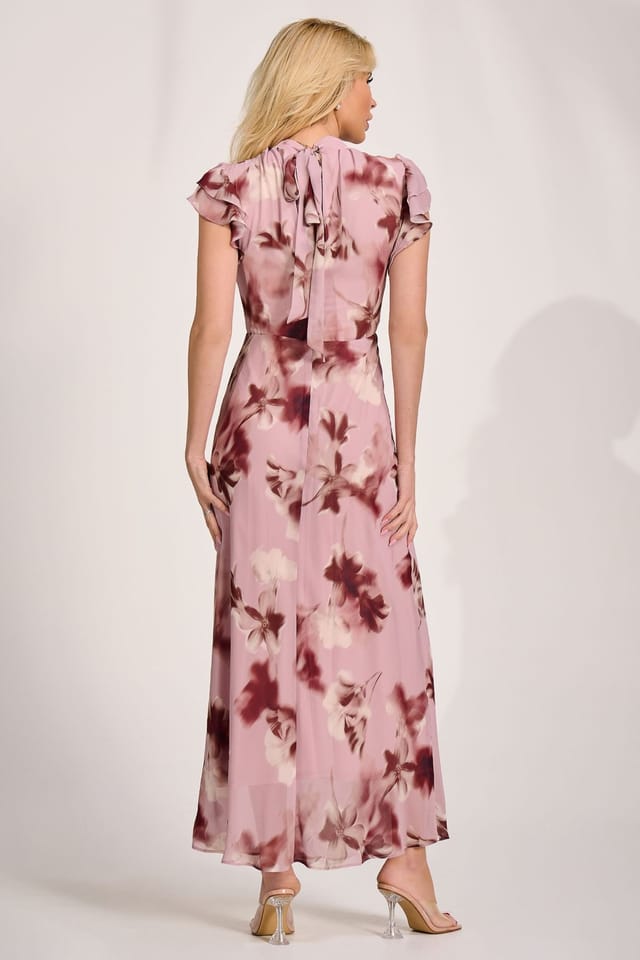 Jolie Moi Jolie Moi Women's High Neck Ruffle Sleeve Chiffon Maxi Dress in Light Pink - 2