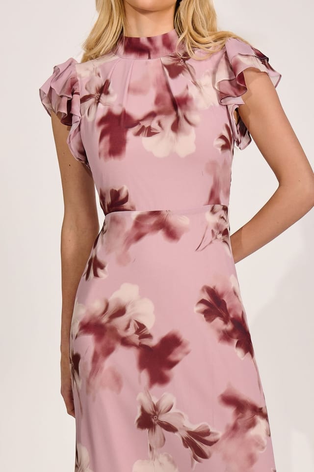 Jolie Moi Jolie Moi Women's High Neck Ruffle Sleeve Chiffon Maxi Dress in Light Pink - 3