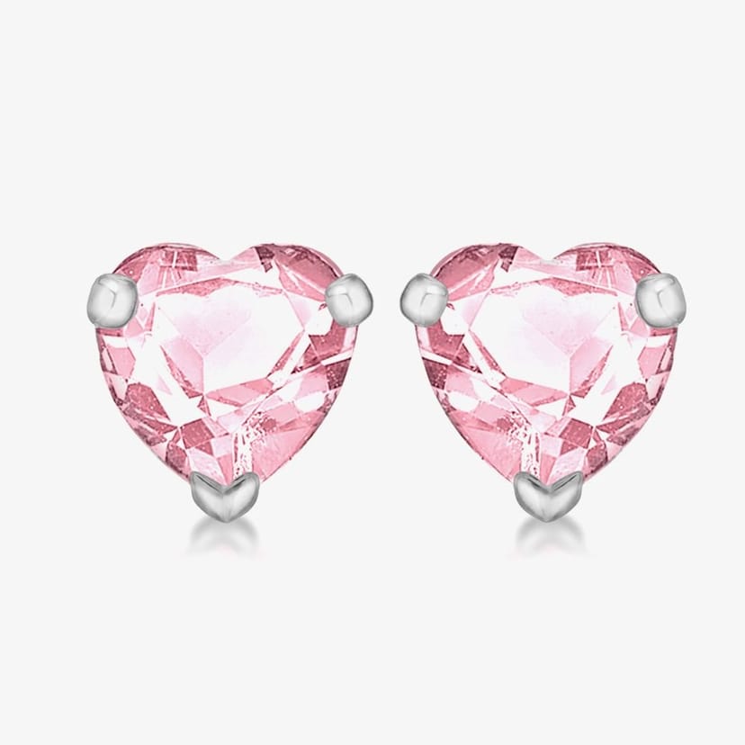 T.H.Baker T.H.Baker Women's Sterling Silver Pink Crystal Heart Stud Earrings 8.57.7289 - 1