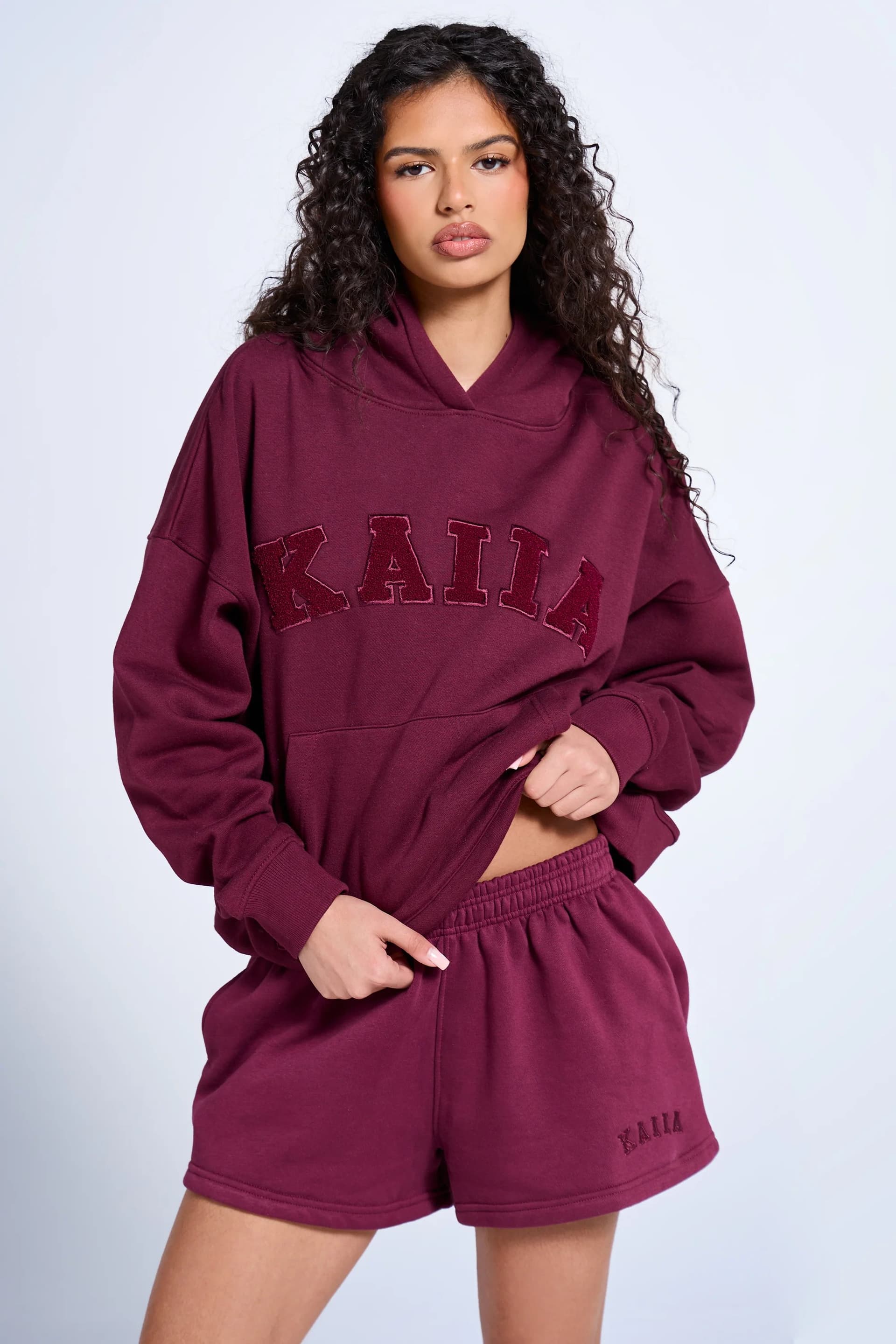 Kaiia Kaiia Slogan Oversized Hoodie Deep Burgundy