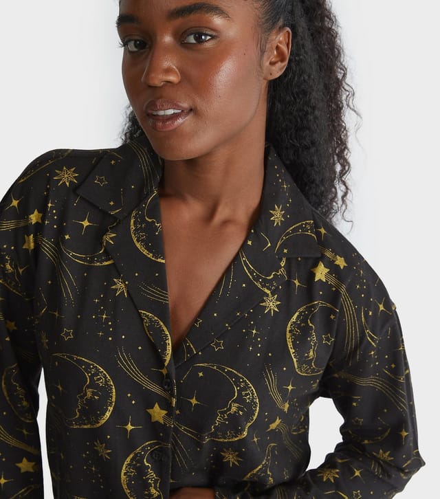 Skinnydip Women's Black Foiled Celestial Print Shirt and Trousers Pyjama Set Skinnydip New Look - 3
