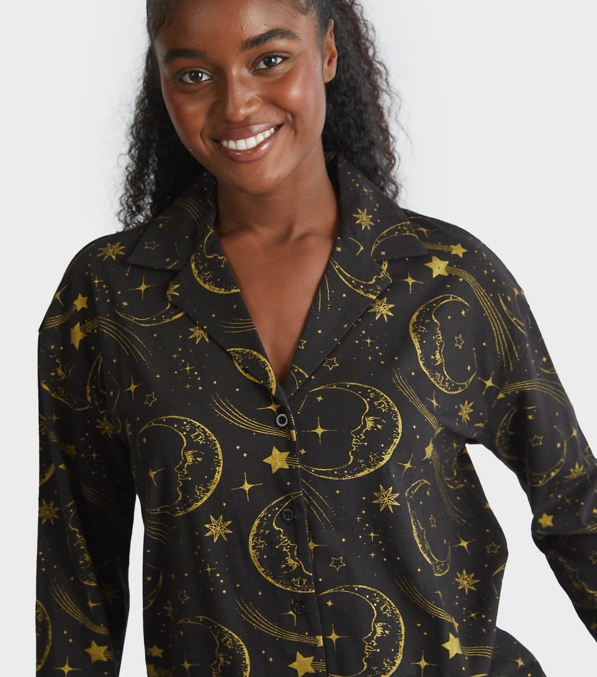 Skinnydip Women's Black Foiled Celestial Print Shirt and Trousers Pyjama Set Skinnydip New Look - 4