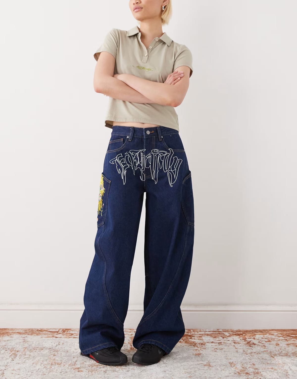 ASOS Ed Hardy gothic skull relaxed balloon jeans in indigo - 1