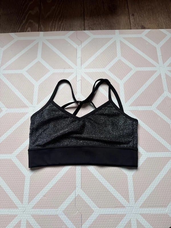 ASOS Asos 4505 Black Glitter Backless Strappy Sports Bra Size 8