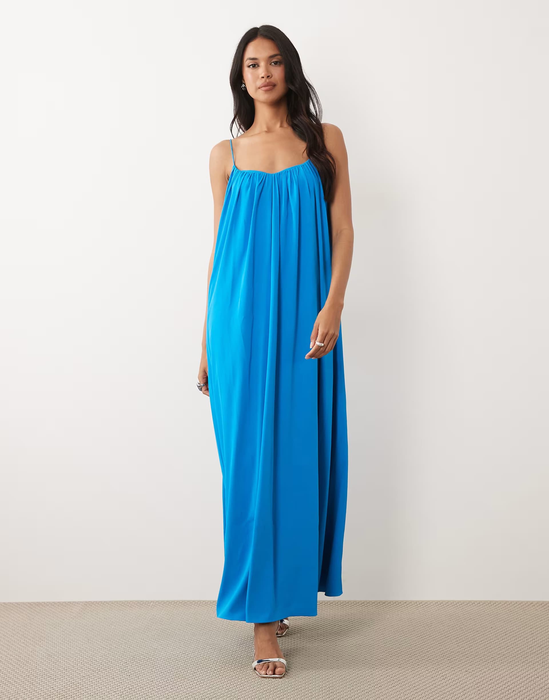 ASOS ASOS DESIGN strappy cami trapeze maxi dress in blue