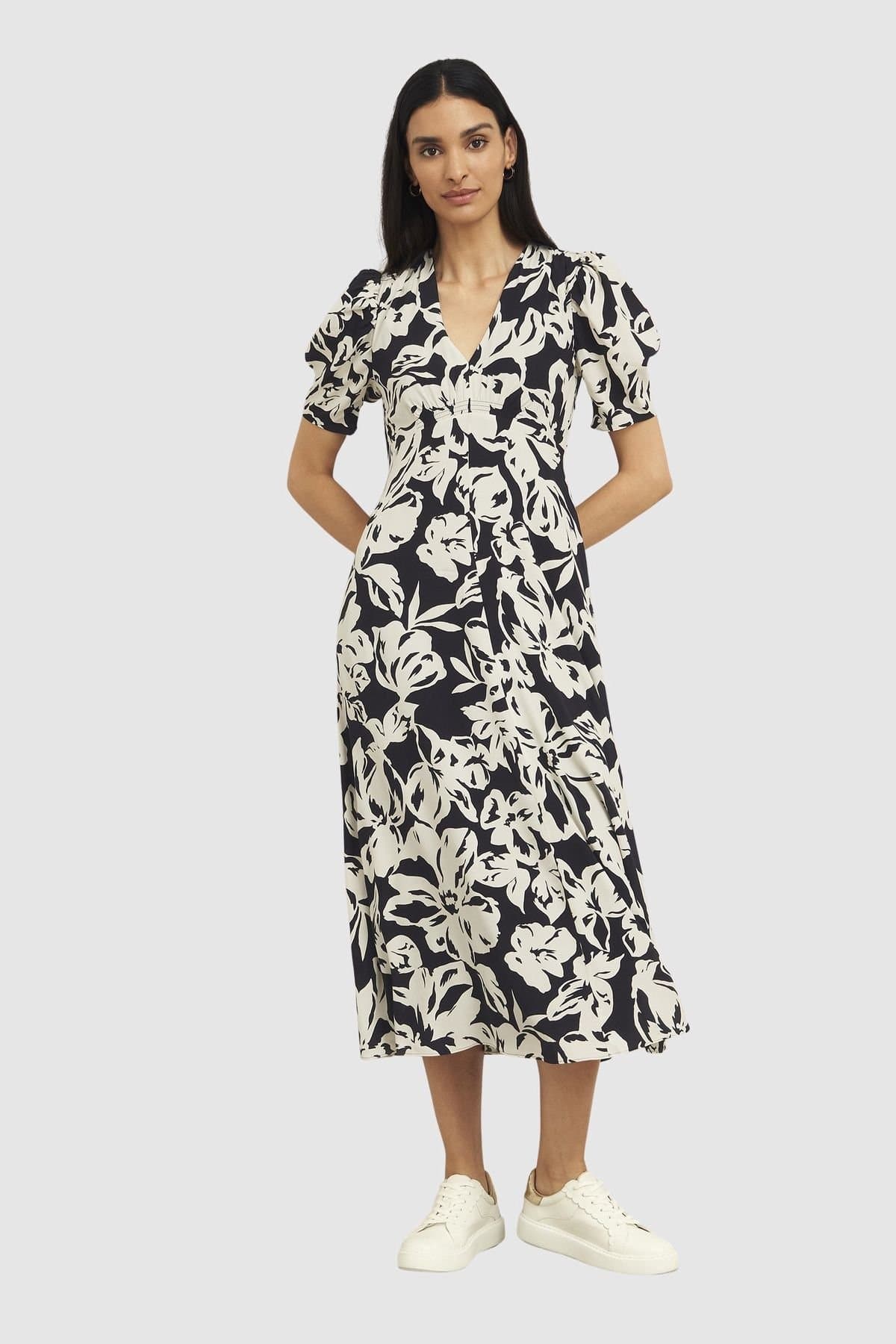 Hobbs London Hobbs London Women's Chiltern Puff Sleeve Midi Dress in Black