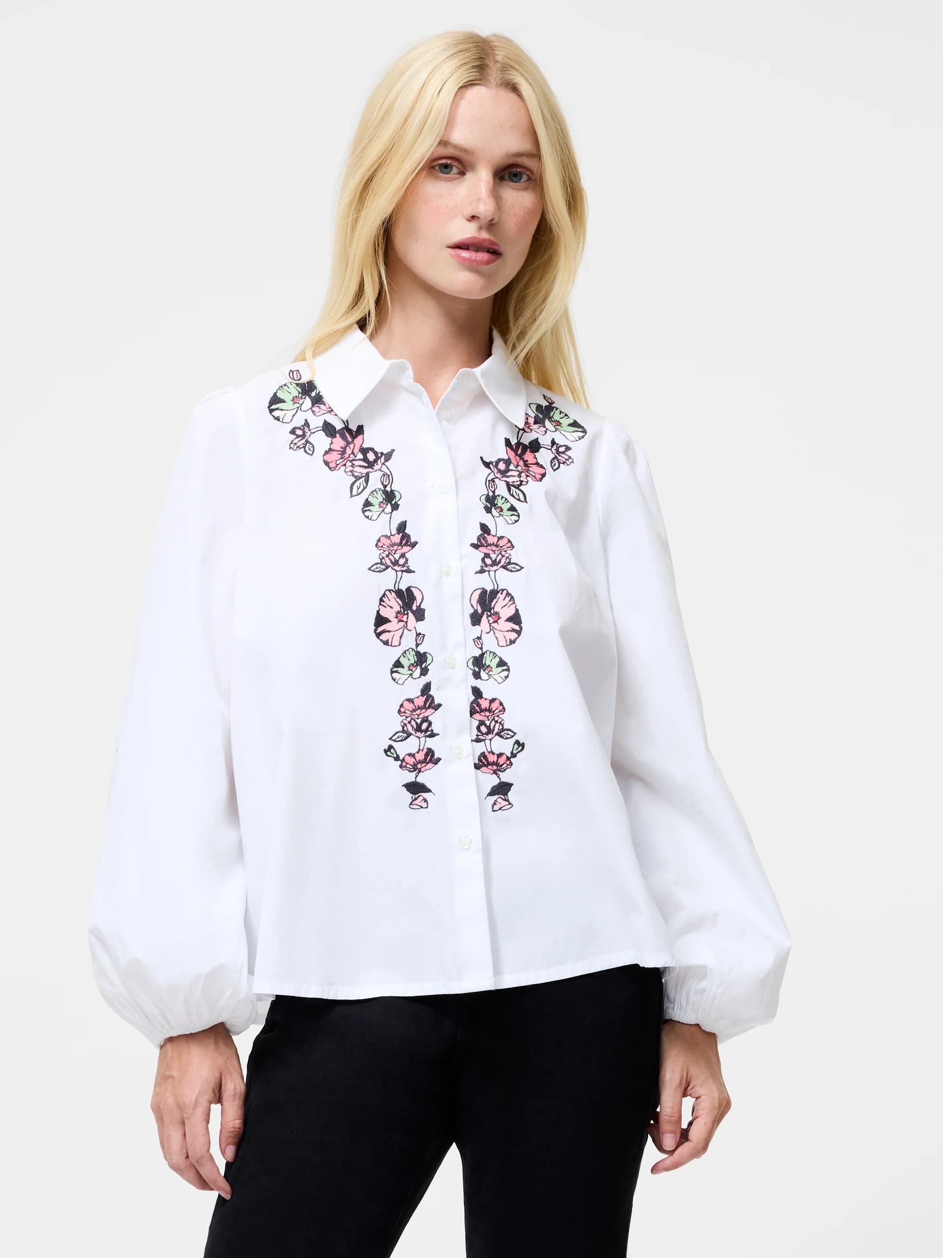 French Connection Cambria Ellie Embroidered Button Down Shirt Cream Mg Pink Blossom