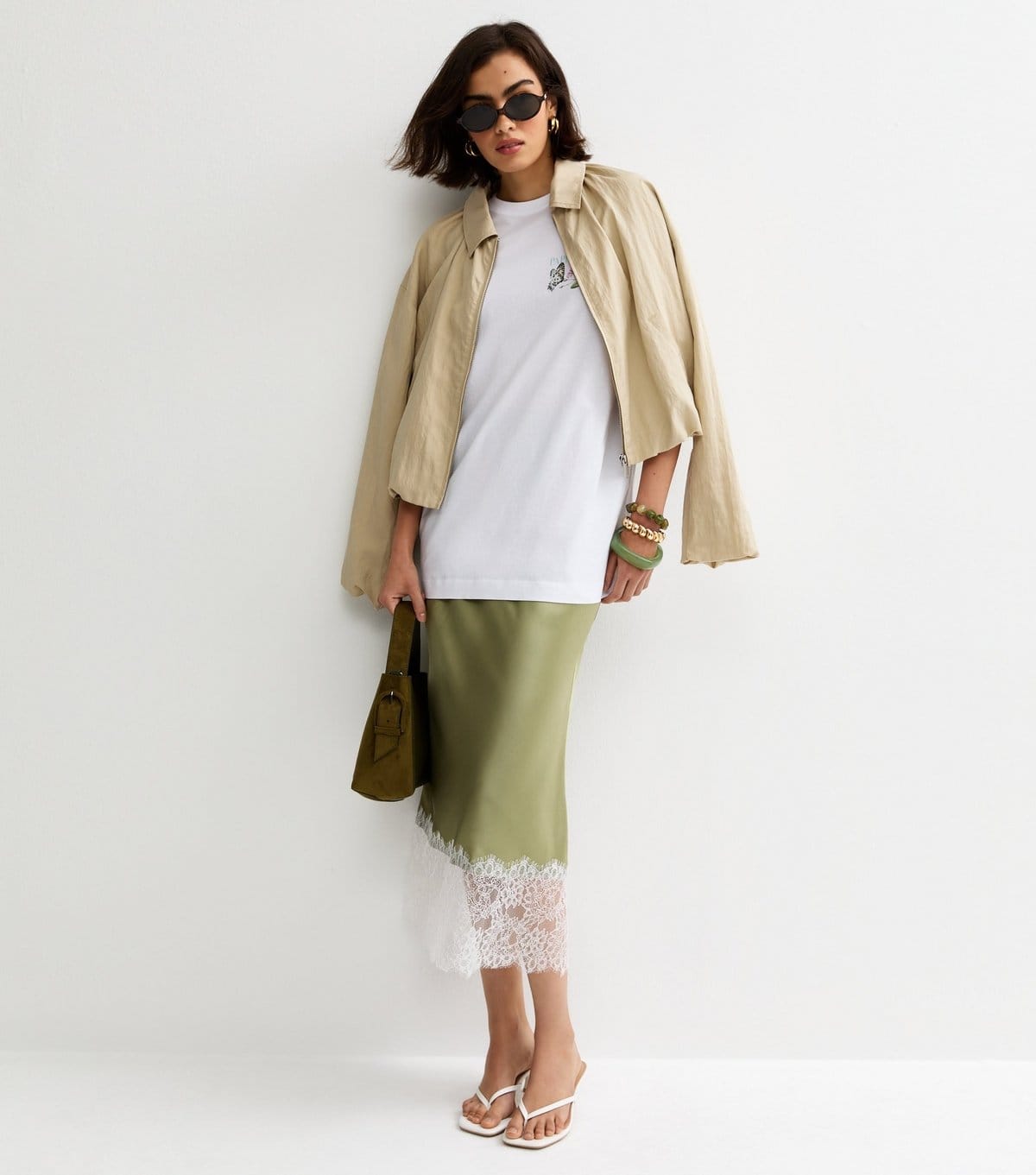 New Look Women's Light Green Deep Lace Trim Midi Skirt New Look - 4