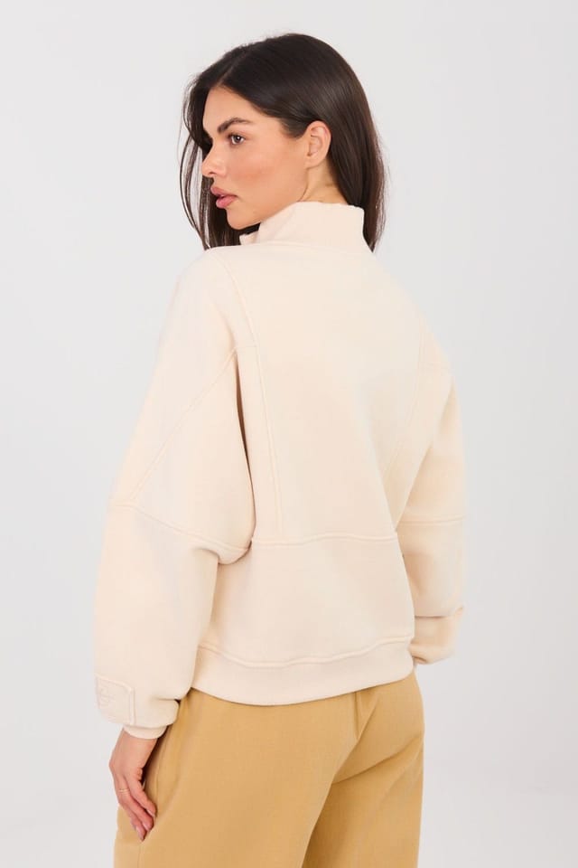 Love Lace Love Lace Women's Stand Collar Half Zip Cotton Blend Sweatshirt in Beige - 3