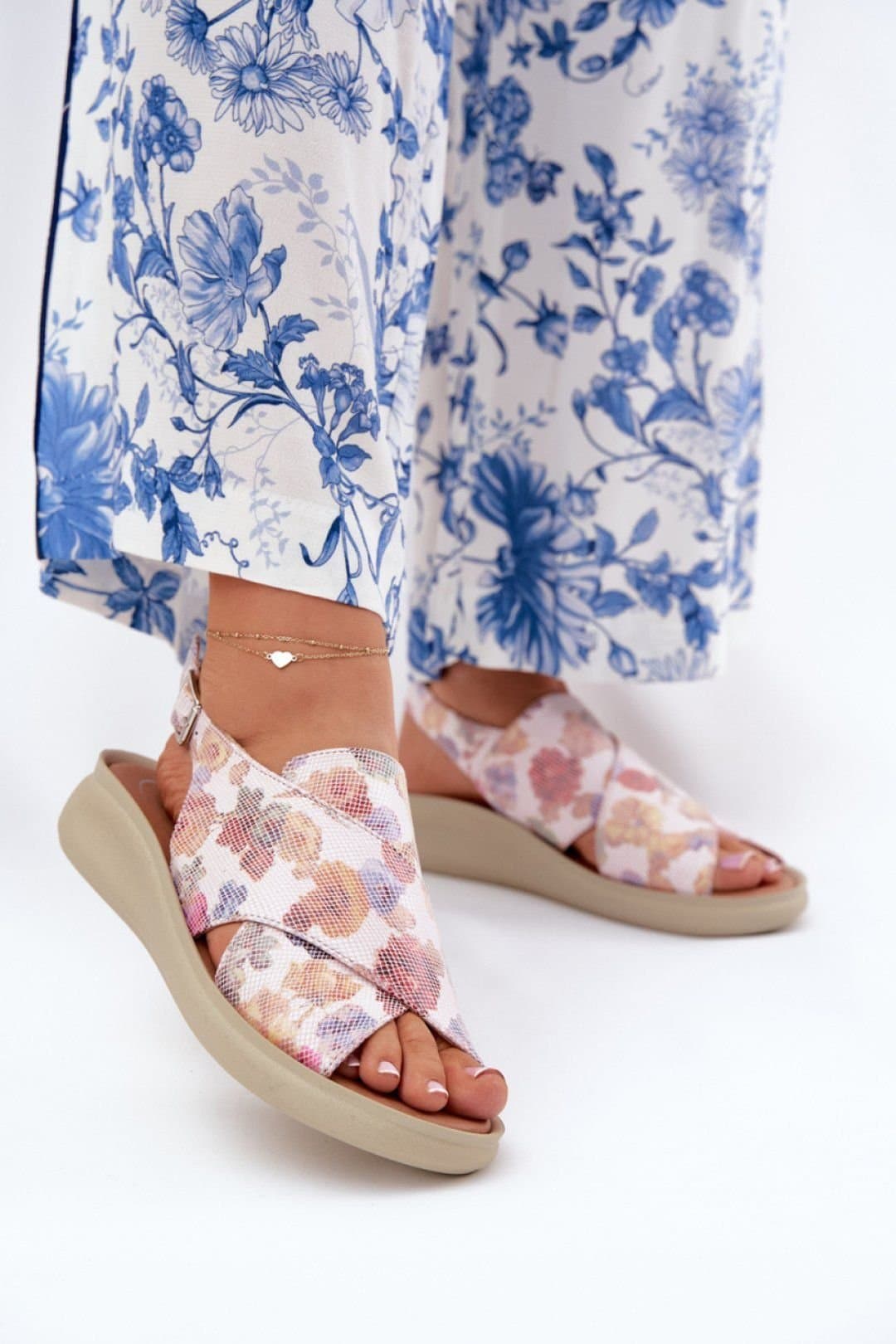 Love Lace Love Lace Women's Interlocking Strap Wedge Sandals with Adjustable Buckle Heel