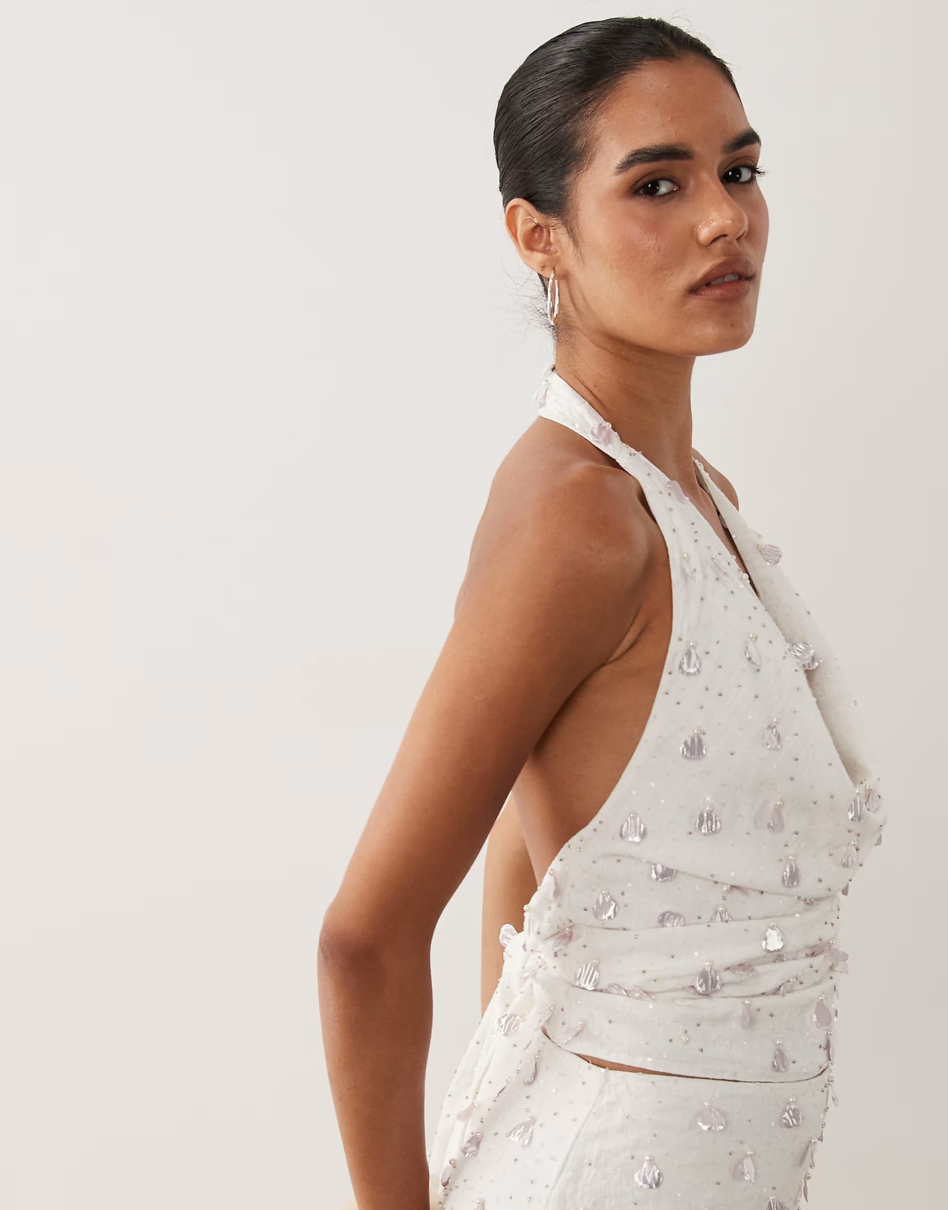 ASOS ASOS DESIGN embellished detail halter co-ord top in white