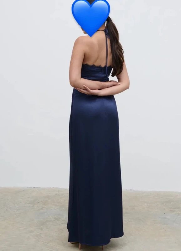 Pretty Lavish Pretty Lavish halter satin maxi dress in midnight navy - 1