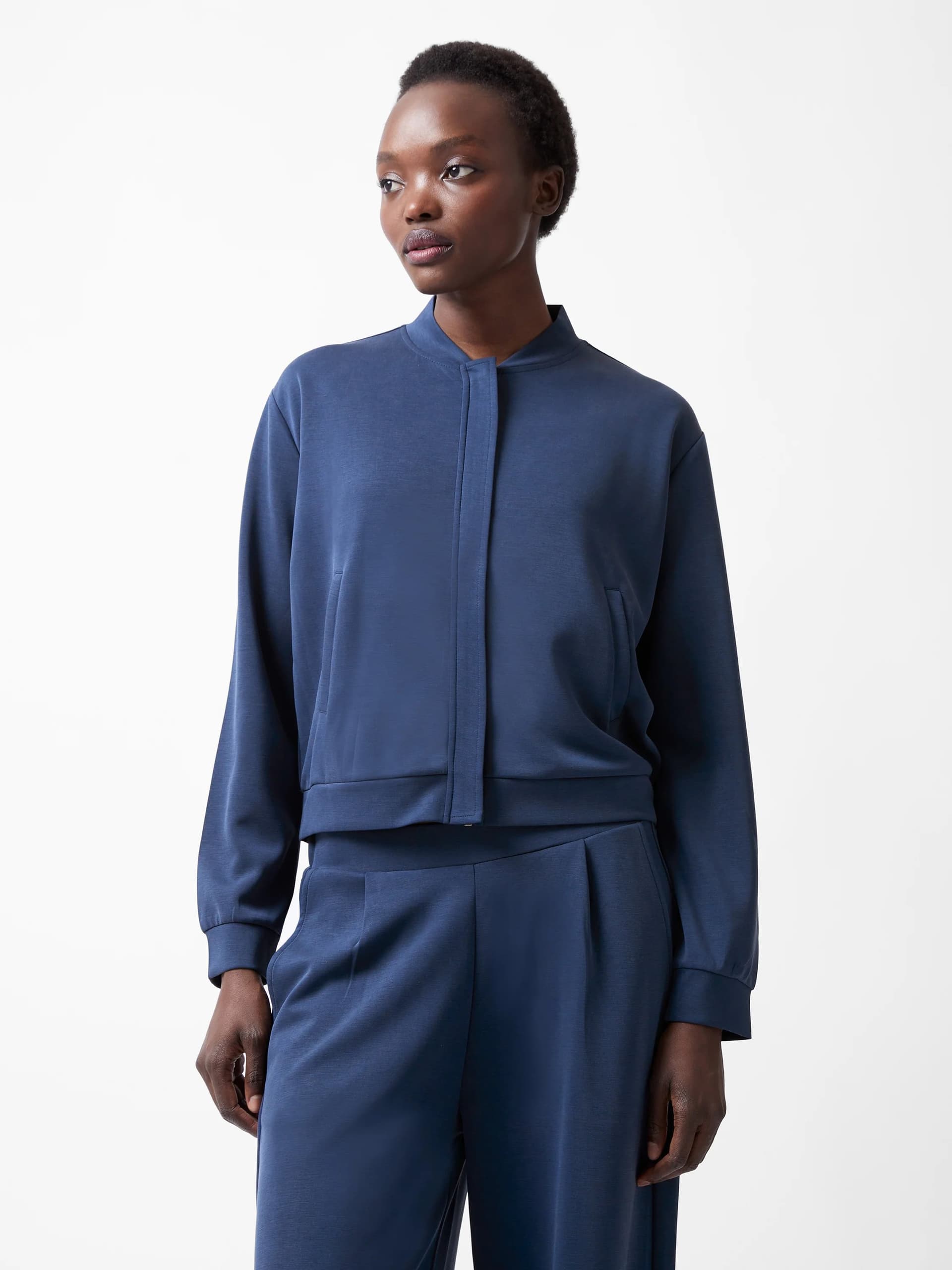 French Connection Wren Zip Through Bomber Jacket Midnight Blue