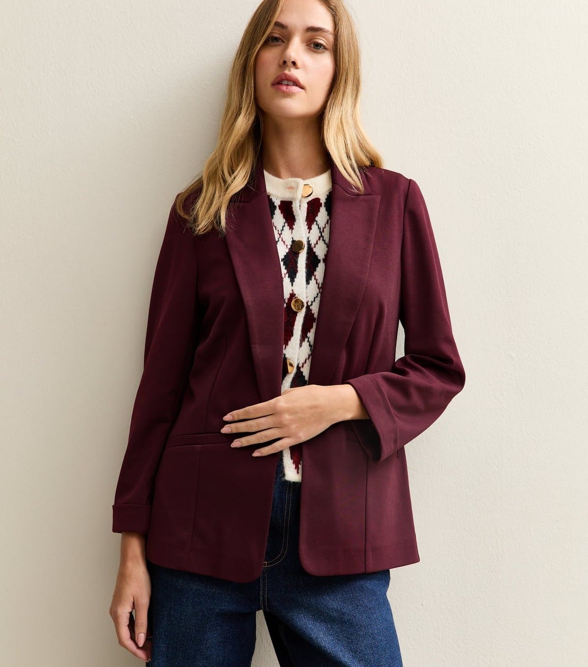 New Look New Look Burgundy Ponte Jersey Blazer