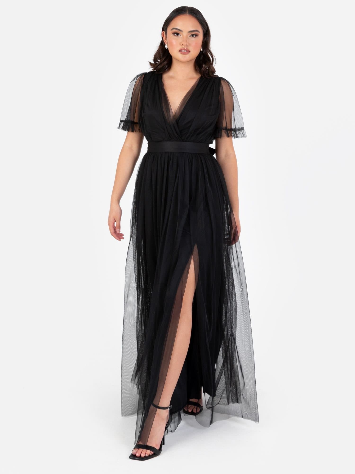 Anaya with Love Anaya with Love Women's Faux Wrap Short Sleeve Belted Maxi Dress in Black